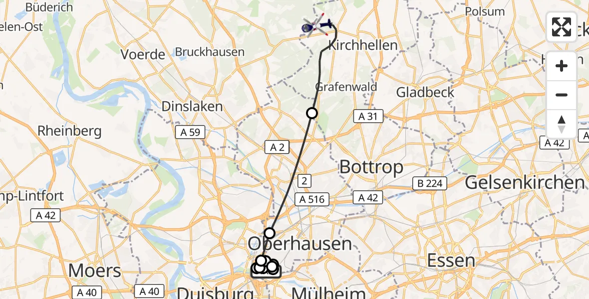 Flugroute Polizeihubschrauber Mülheim an der Ruhr - Bottrop, 31 August 2026, 09:05
