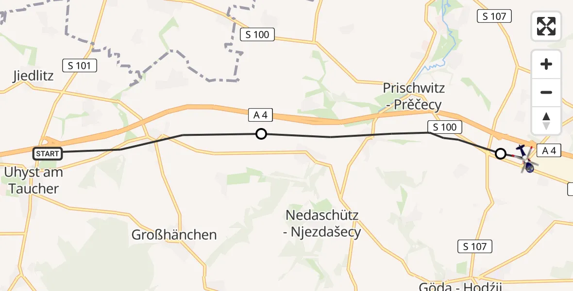Flugroute Polizeihubschrauber Burkau - Bautzen, 31 August 2026, 09:06