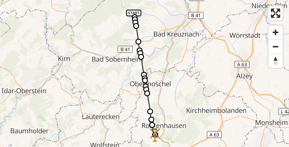 Flugroute Rettungshubschrauber Spabrücken - Rockenhausen, 31 August 2026, 09:12
