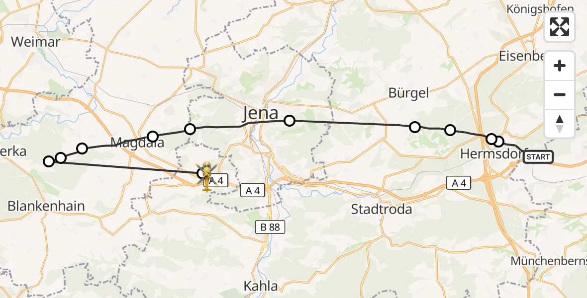 Flugroute Rettungshubschrauber Bad Klosterlausnitz - Bucha, 31 August 2026, 09:12