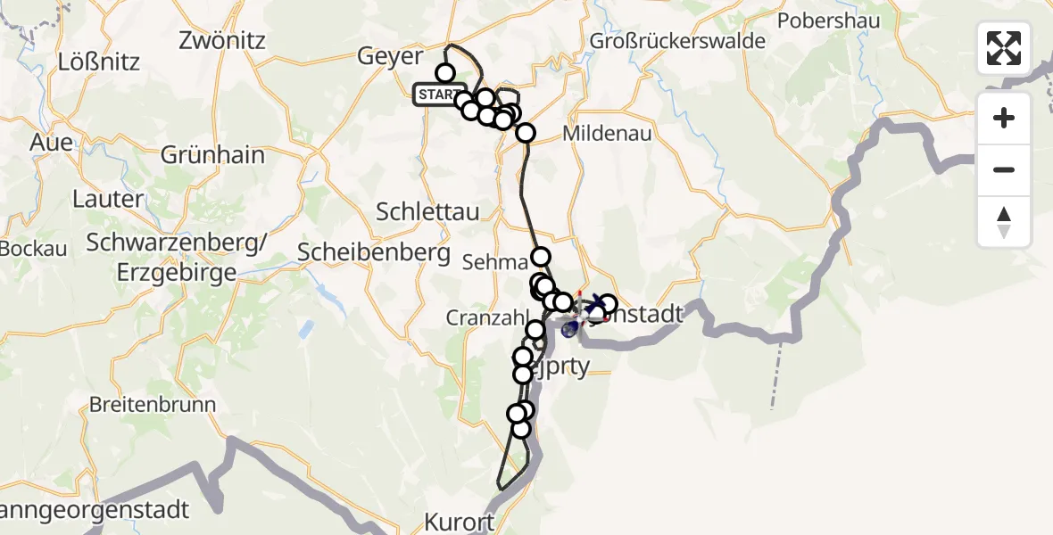 Flugroute Polizeihubschrauber Tannenberg - Königswalde, 31 August 2026, 09:14