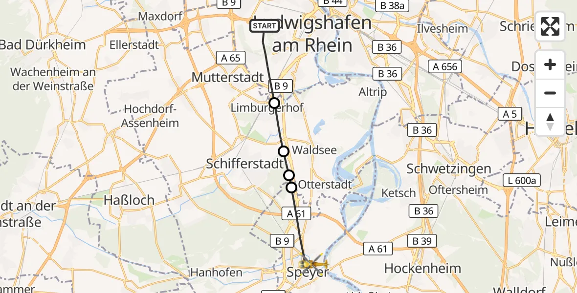 Flugroute Rettungshubschrauber Ludwigshafen am Rhein - Speyer, 31 August 2026, 09:17
