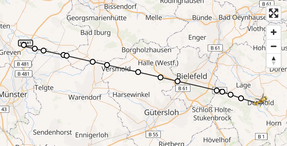 Flugroute Ambulanzhubschrauber Christoph  Westfalen-ADAC - Detmold, 31 August 2026, 09:19
