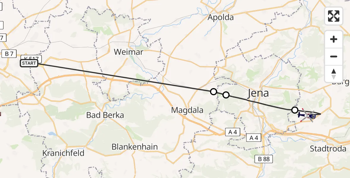 Flugroute Polizeihubschrauber Erfurt - Schlöben, 31 August 2026, 09:25