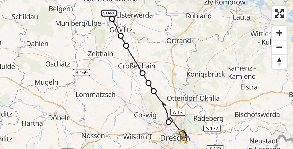 Flugroute Rettungshubschrauber Bad Liebenwerda - Dresden, 31 August 2026, 09:27