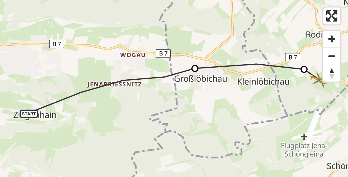 Flugroute Rettungshubschrauber Jena - Bürgel, 31 August 2026, 09:34