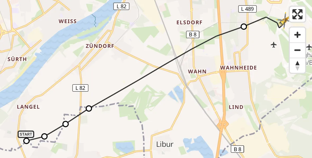Flugroute Rettungshubschrauber Köln - Köln Bonn Flughafen, 31 August 2026, 09:41