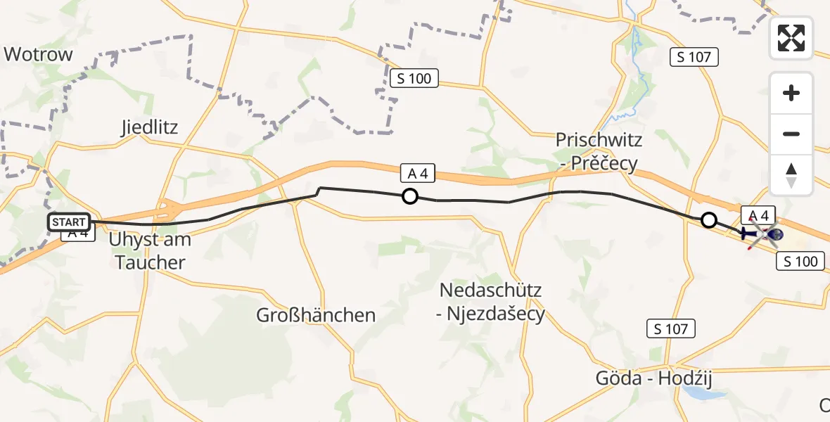 Flugroute Polizeihubschrauber Burkau - Bautzen, 31 August 2026, 09:41