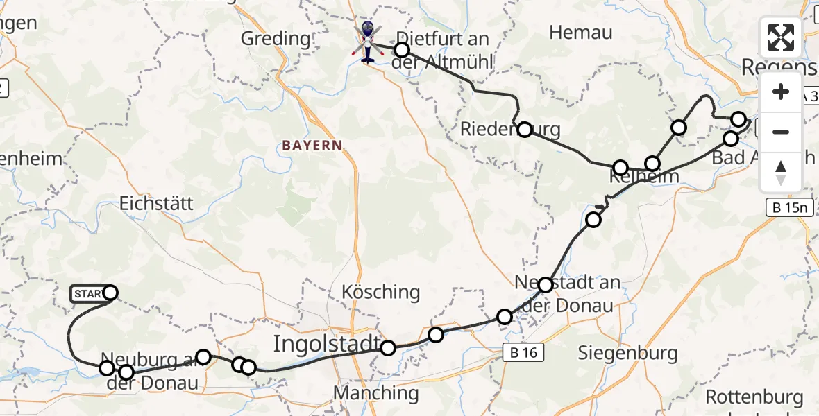 Flugroute Polizeihubschrauber Wellheim - Beilngries, 31 August 2026, 09:44