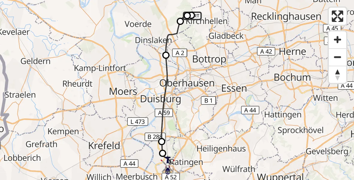 Flugroute Polizeihubschrauber Bottrop - Düsseldorf Flughafen, 31 August 2026, 09:50