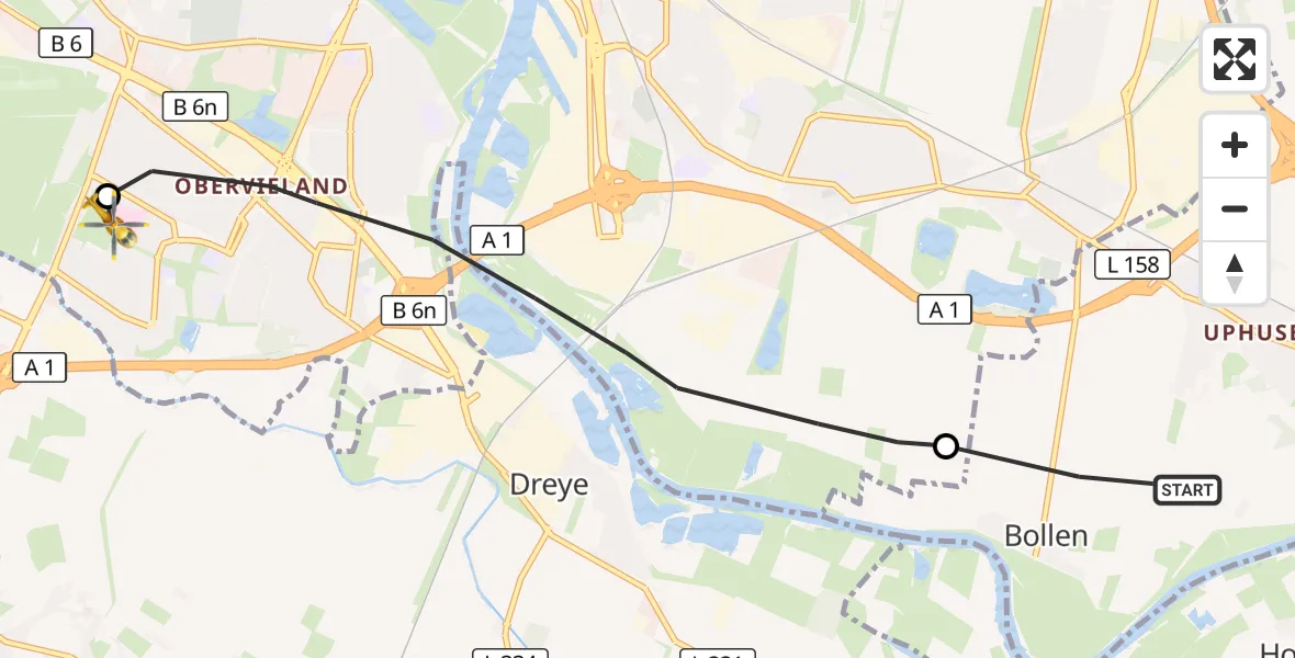 Flugroute Rettungshubschrauber Achim - ADAC Air Rescue Station Bremen Hubschrauberlandeplatz (Christoph 6), 31 August 2026, 09:53