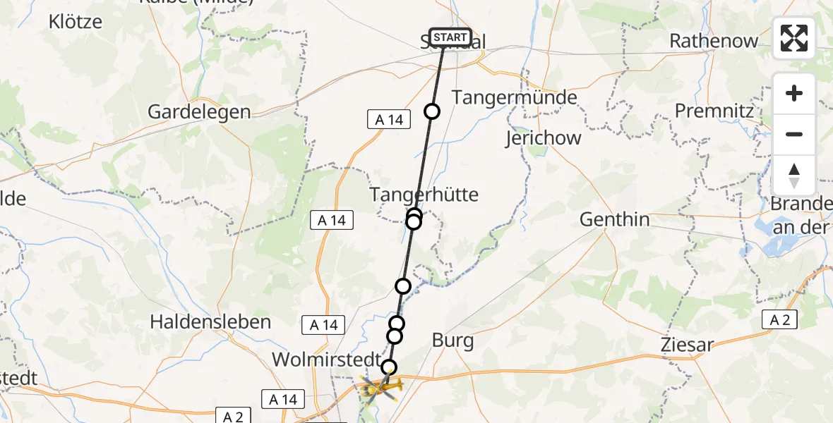 Flugroute Rettungshubschrauber Stendal - Möser, 31 August 2026, 09:59