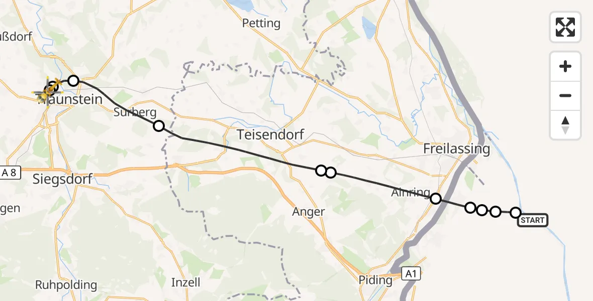 Flugroute Rettungshubschrauber Rott - Traunstein Hospital, 31 August 2026, 10:02