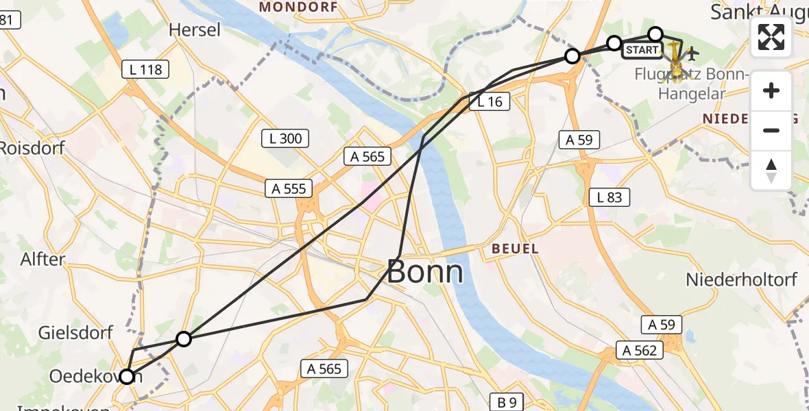 Flugroute Rettungshubschrauber Sankt Augustin - Bonn-Hangelar Flugplatz, 31 August 2026, 10:07