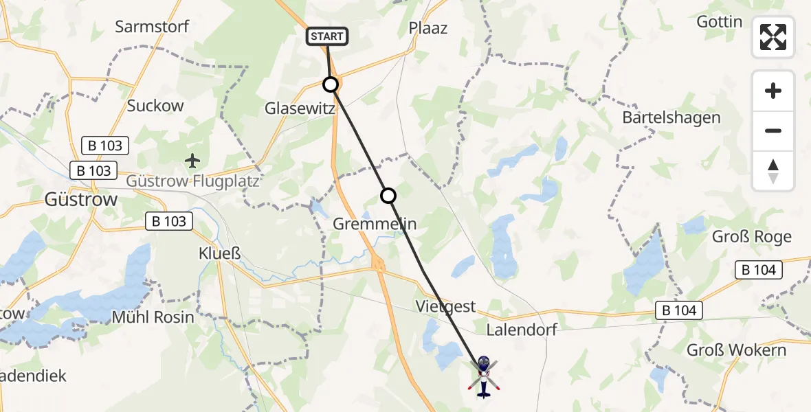 Flugroute Polizeihubschrauber Plaaz - Lalendorf, 31 August 2026, 10:17