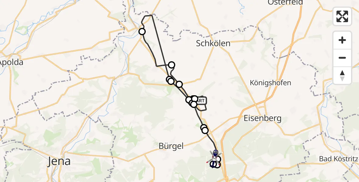 Flugroute Polizeihubschrauber Rauschwitz - Waldeck, 31 August 2026, 10:18