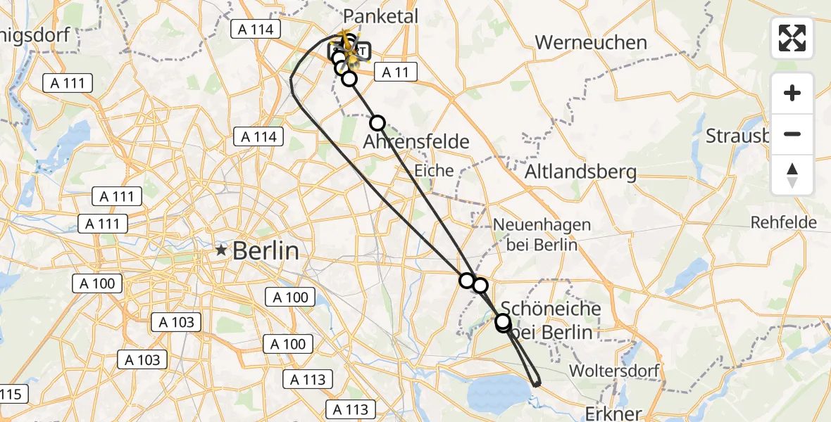 Flugroute Rettungshubschrauber Helios Clinic Berlin-Buch - Helios Clinic Berlin-Buch, 31 August 2026, 10:21