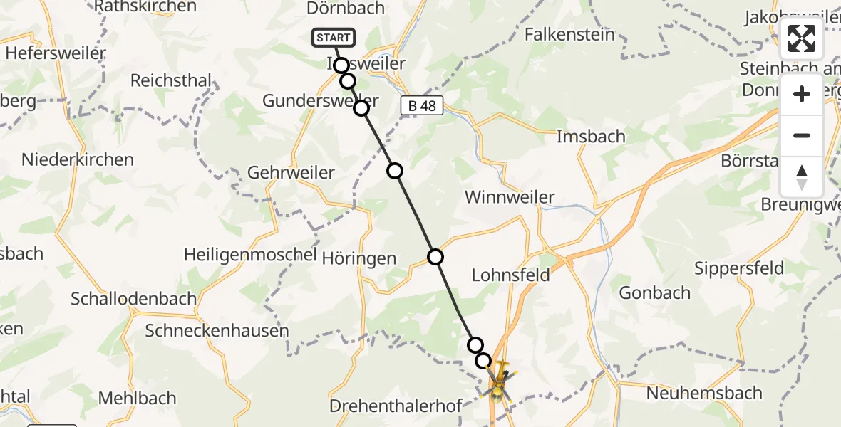 Flugroute Rettungshubschrauber Rockenhausen - Wartenberg-Rohrbach, 31 August 2026, 10:26