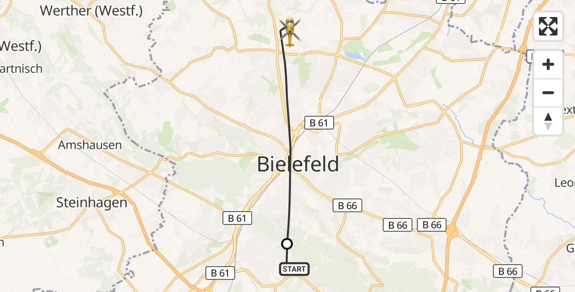 Flugroute Rettungshubschrauber Luftrettungszentrum Bielefeld - Bielefeld, 31 August 2026, 10:26