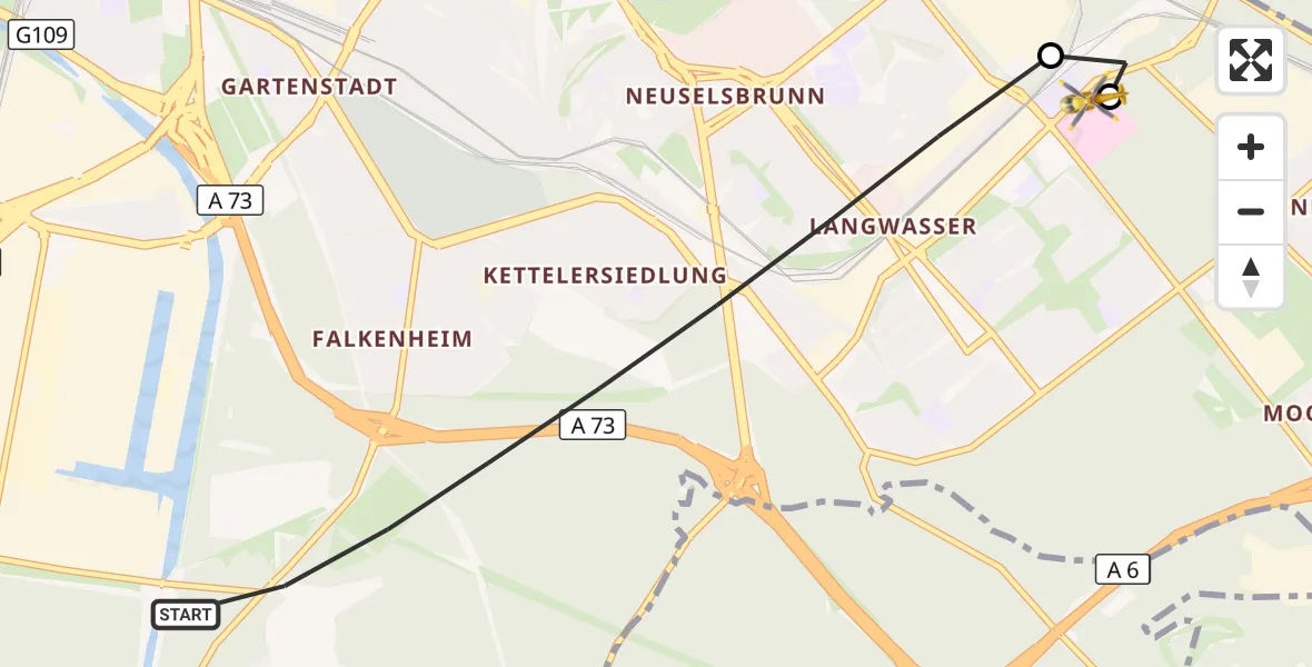 Flugroute Ambulanzhubschrauber Nürnberg - Nürnberg South Hospital, 31 August 2026, 10:30