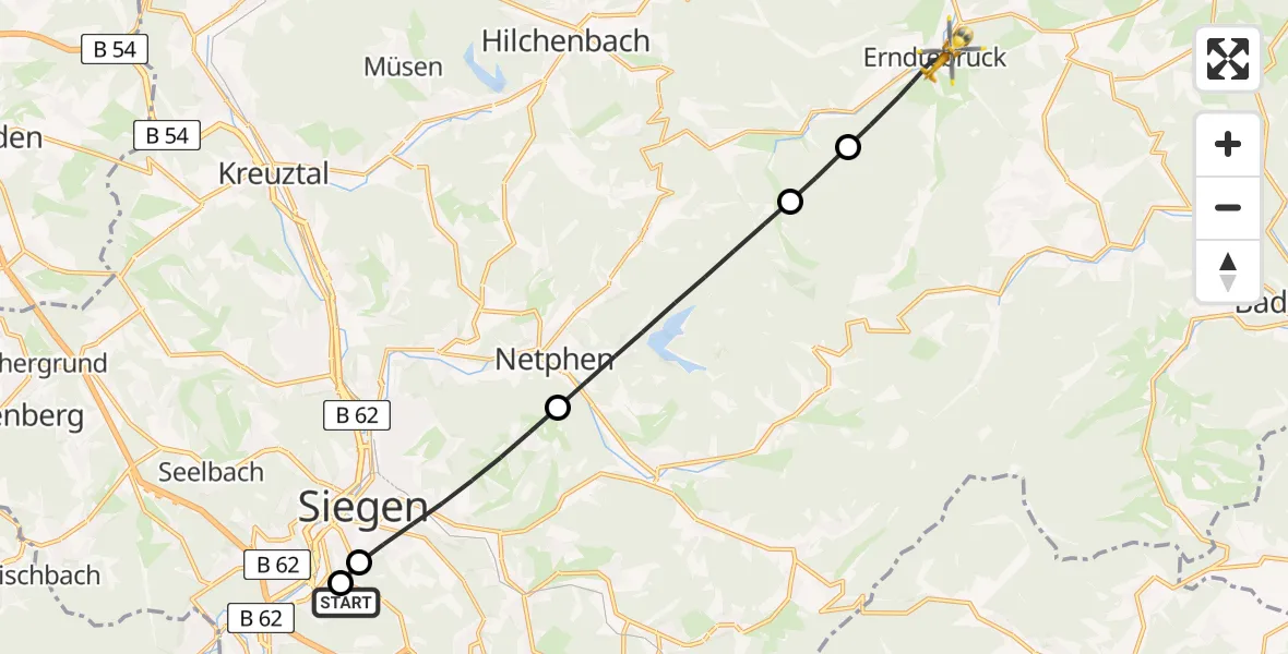 Flugroute Rettungshubschrauber Evangelisches Jung-Stilling Hospital - Erndtebrück, 31 August 2026, 10:31
