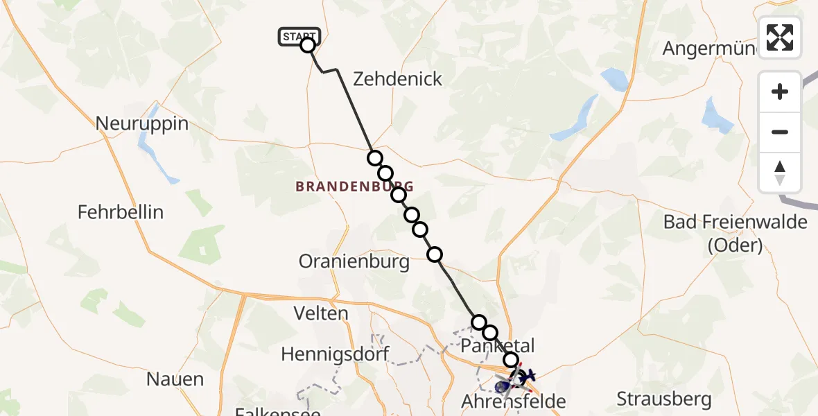 Flugroute Polizeihubschrauber Sonnenberg - Ahrensfelde Hubschrauberlandeplatz, 31 August 2026, 10:41