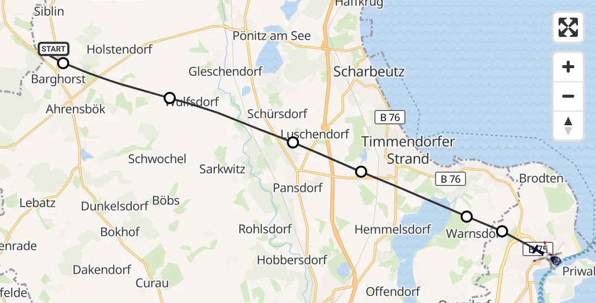 Flugroute Polizeihubschrauber Christoph 12 Luftrettungszentrum - Lübeck, 31 August 2026, 10:44