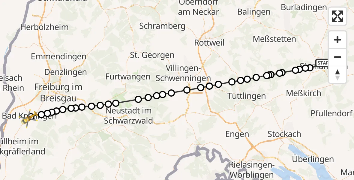 Flugroute Rettungshubschrauber Sigmaringen - Bad Krozingen, 31 August 2026, 10:44