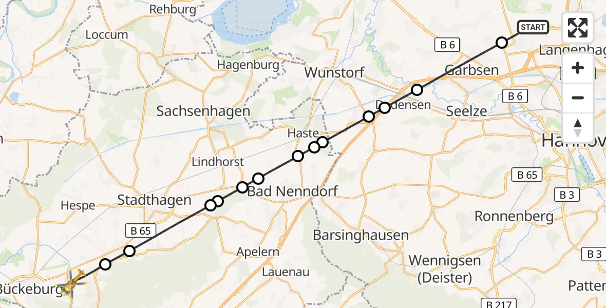Flugroute Rettungshubschrauber Flughafen Hannover - Obernkirchen, 31 August 2026, 10:47