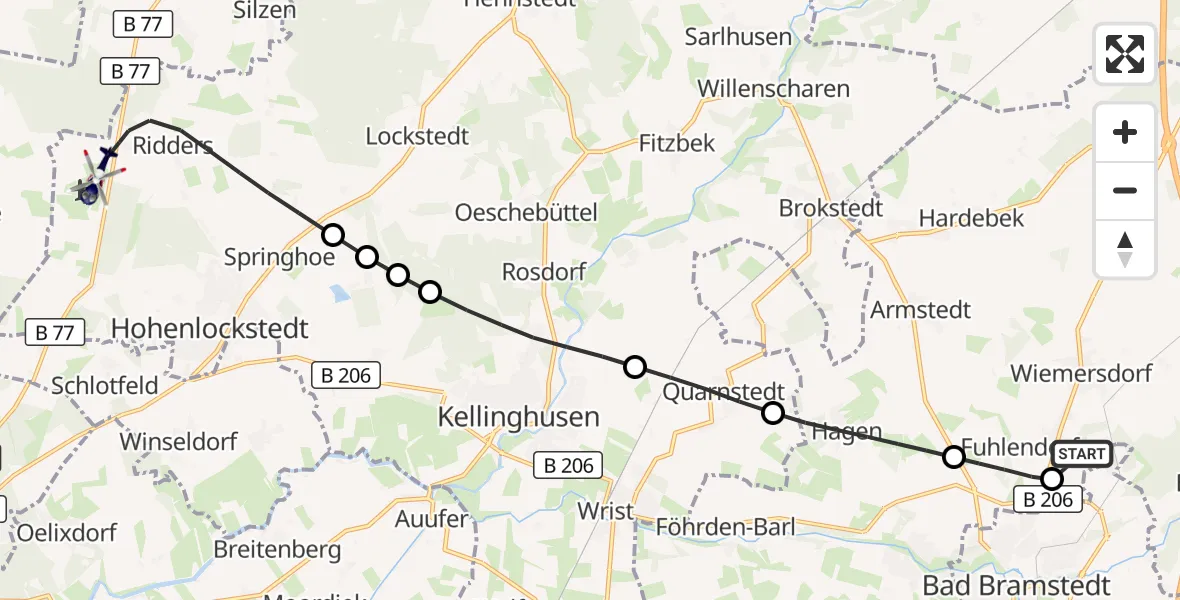 Flugroute Polizeihubschrauber Bad Bramstedt Hubschrauberlandeplatz - Hohenlockstedt, 31 August 2026, 10:49