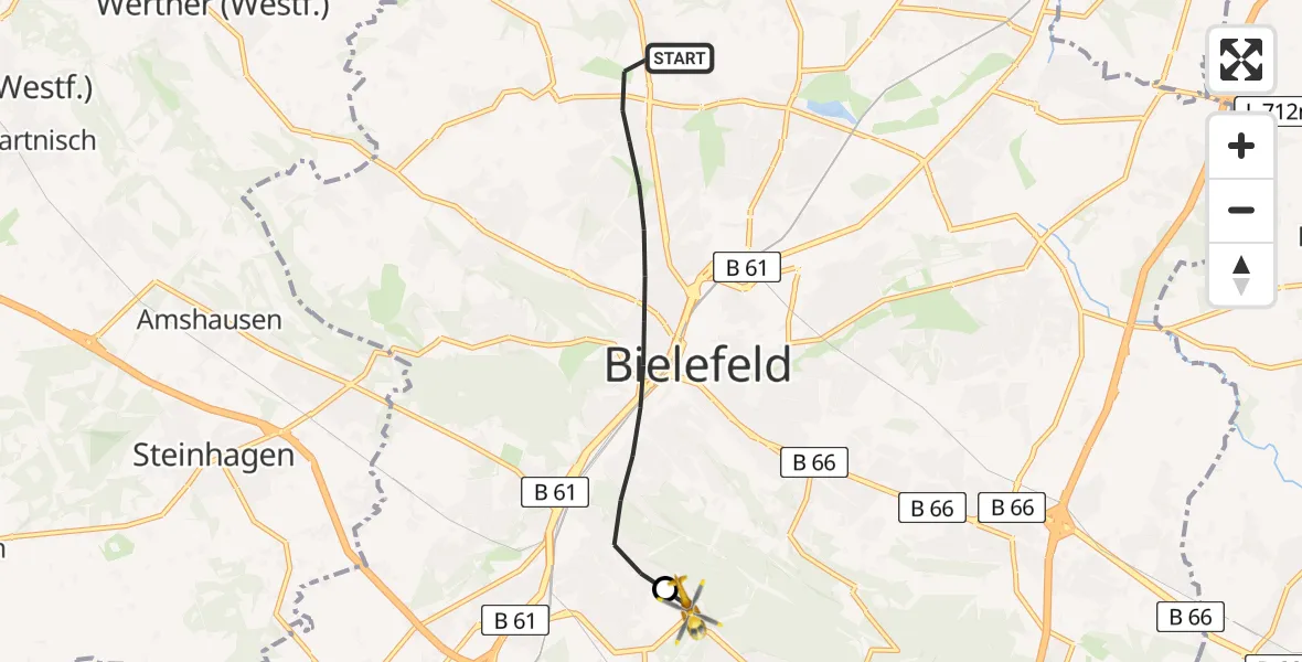 Flugroute Rettungshubschrauber Bielefeld - Luftrettungszentrum Bielefeld, 31 August 2026, 10:52