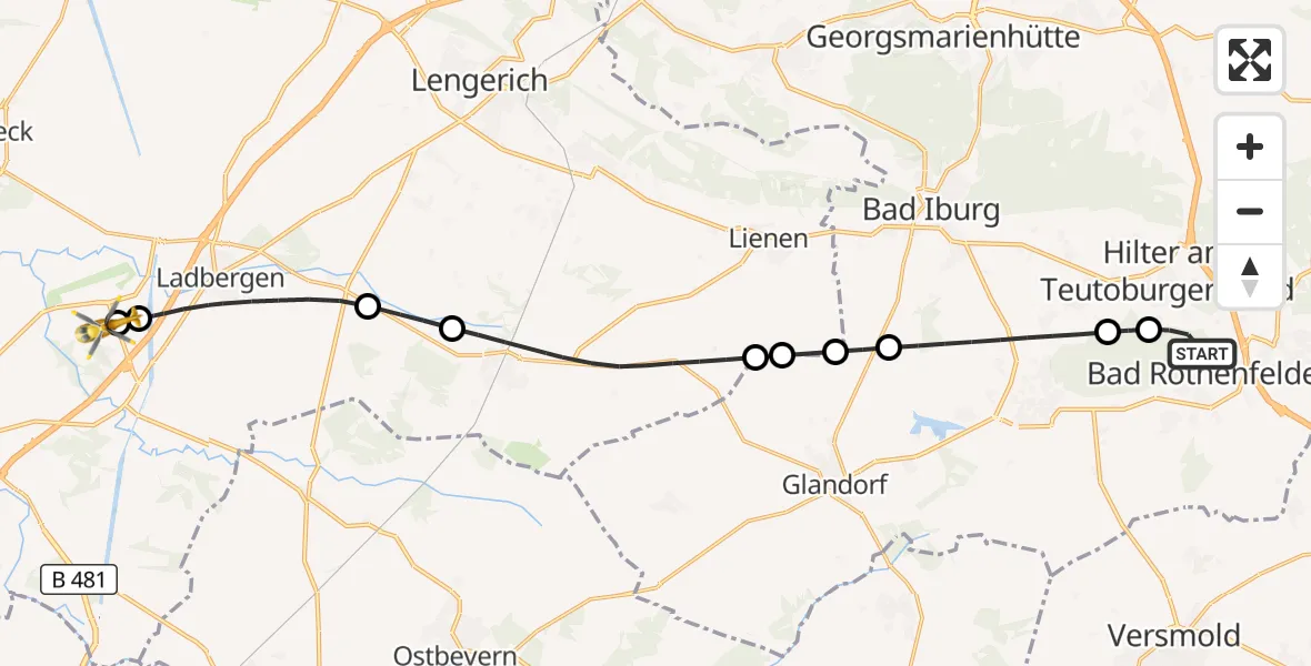 Flugroute Ambulanzhubschrauber Bad Rothenfelde - Christoph  Westfalen-ADAC, 31 August 2026, 11:07