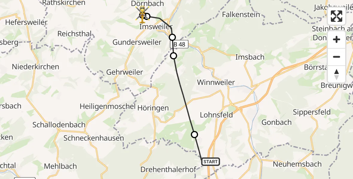 Flugroute Rettungshubschrauber Wartenberg-Rohrbach - Rockenhausen, 31 August 2026, 11:10