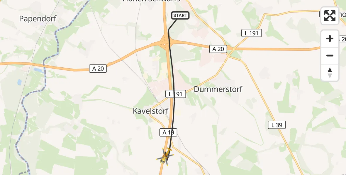 Flugroute Ambulanzhubschrauber Dummerstorf - Dummerstorf, 31 August 2026, 11:12
