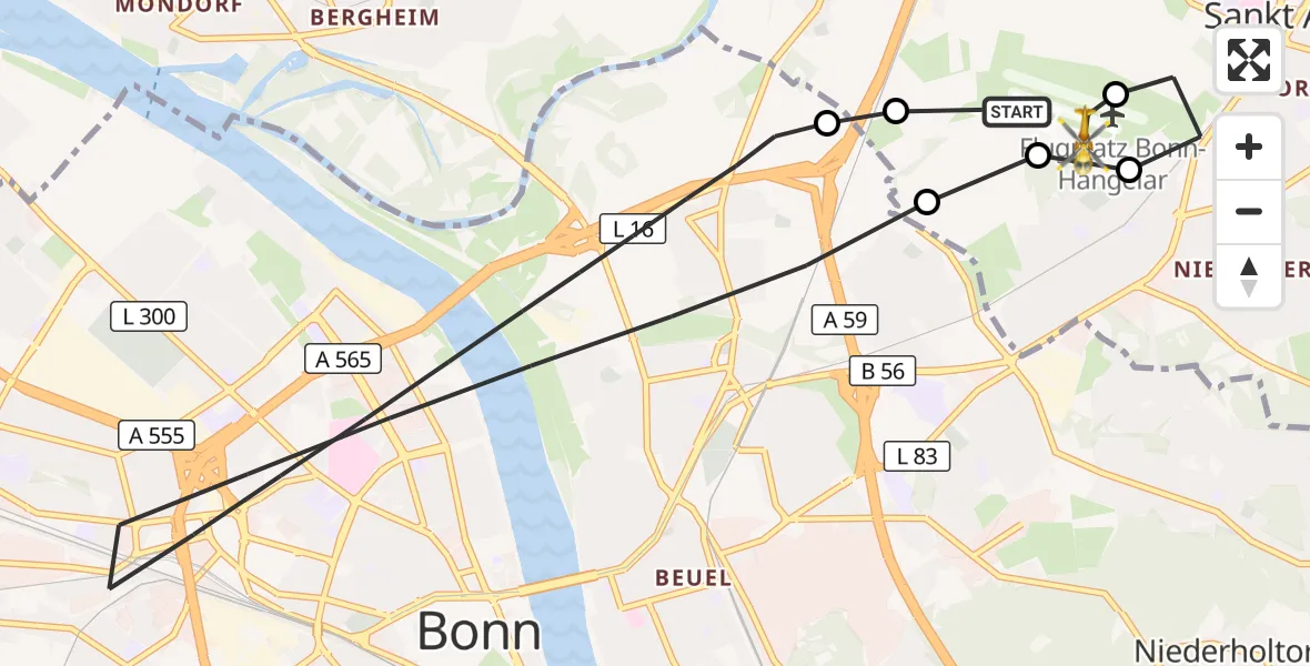 Flugroute Rettungshubschrauber Bonn-Hangelar Flugplatz - Bonn-Hangelar Flugplatz, 31 August 2026, 11:12