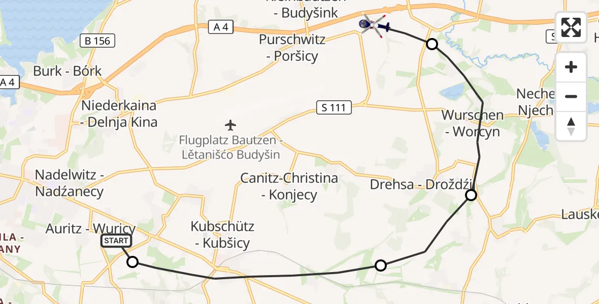 Flugroute Polizeihubschrauber Bautzen - Kubschütz, 31 August 2026, 11:13