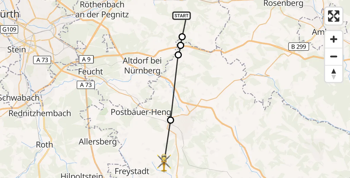 Flugroute Rettungshubschrauber Happurg - Sengenthal, 31 August 2026, 11:13
