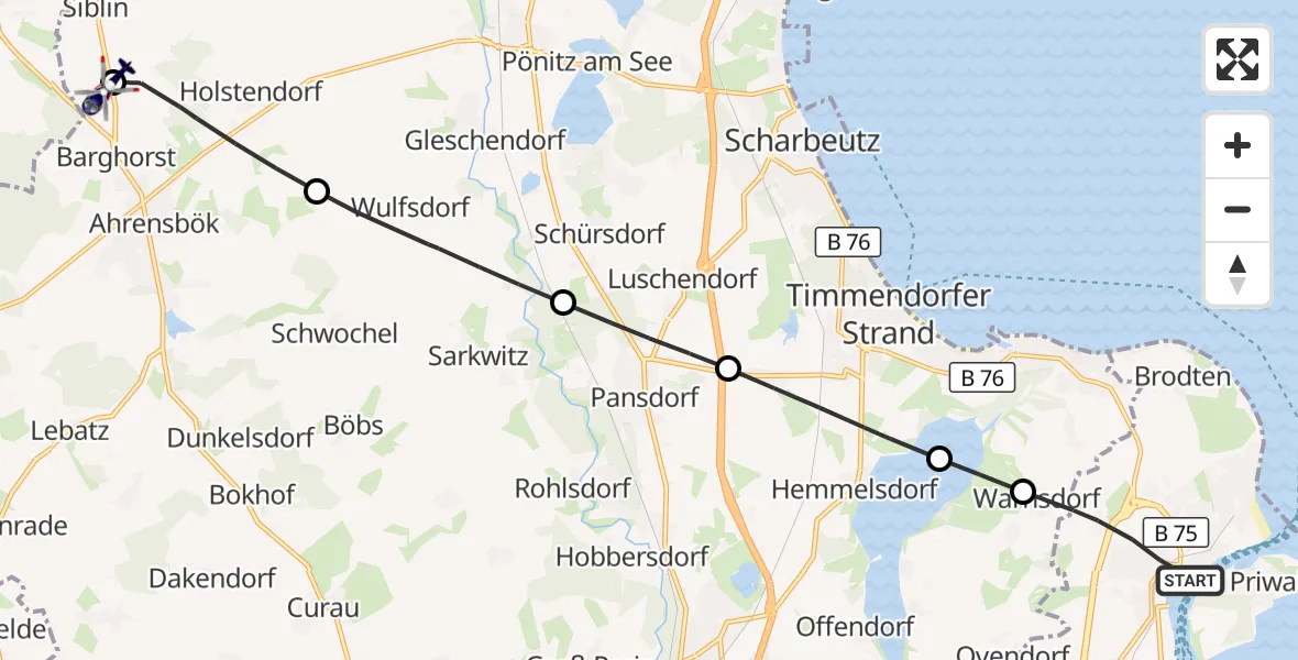 Flugroute Polizeihubschrauber Lübeck - Christoph 12 Luftrettungszentrum, 31 August 2026, 11:20