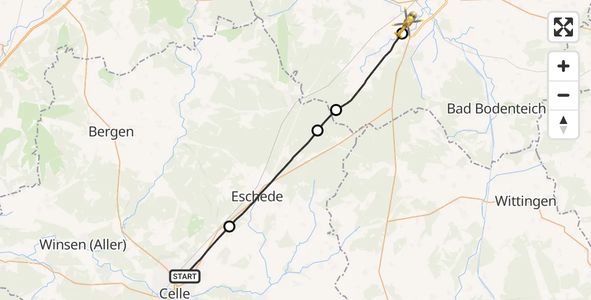 Flugroute Rettungshubschrauber Celle - Uelzen, 31 August 2026, 11:21