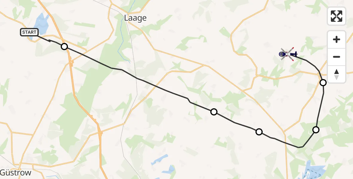 Flugroute Polizeihubschrauber Hohen Sprenz - Jördenstorf, 31 August 2026, 11:21