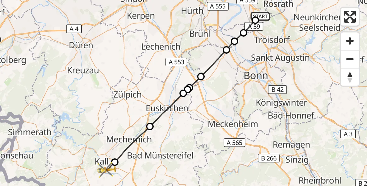 Flugroute Rettungshubschrauber Köln Bonn Flughafen - Kall, 31 August 2026, 11:22