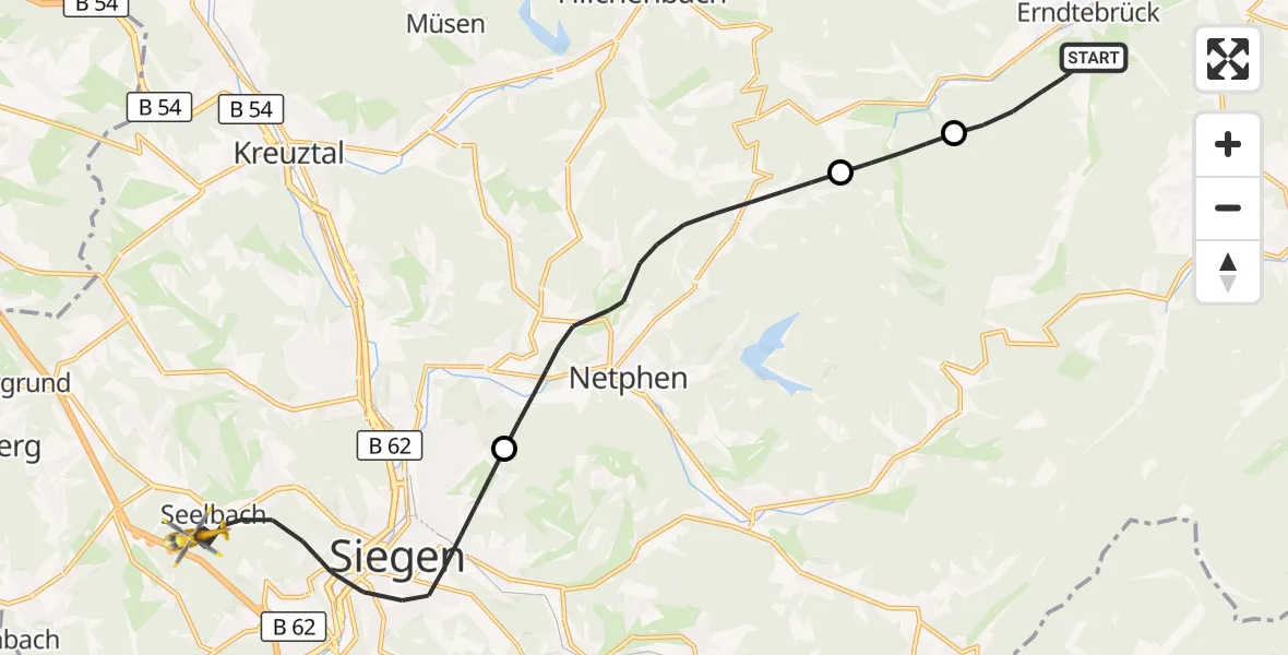 Flugroute Rettungshubschrauber Erndtebrück - Siegen, 31 August 2026, 11:30