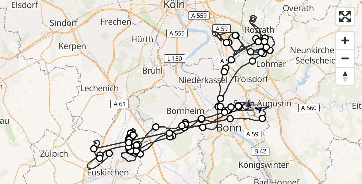 Flugroute Polizeihubschrauber Sankt Augustin - Bonn-Hangelar Flugplatz, 31 August 2026, 11:30