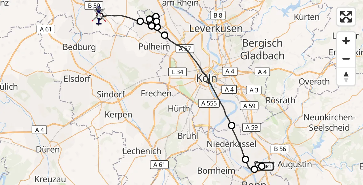Flugroute Polizeihubschrauber Sankt Augustin - Grevenbroich, 31 August 2026, 11:32