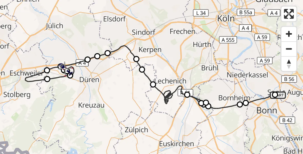Flugroute Polizeihubschrauber Sankt Augustin - Düren, 31 August 2026, 11:48