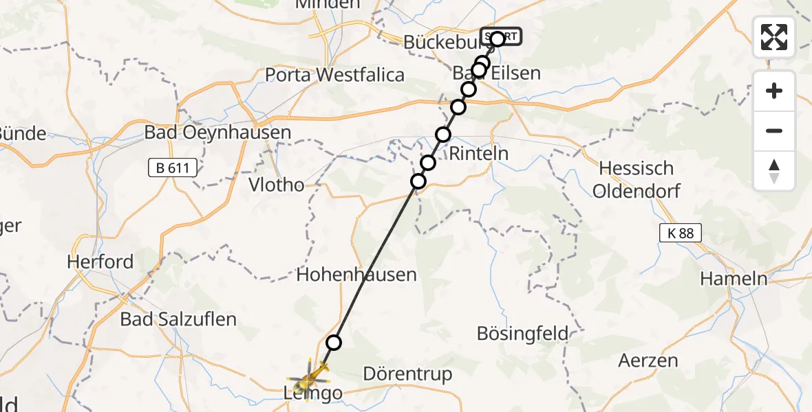 Flugroute Rettungshubschrauber Obernkirchen - Lemgo, 31 August 2026, 11:48