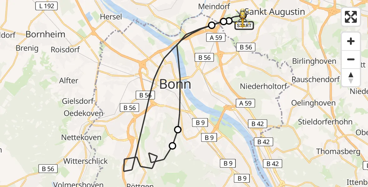 Flugroute Rettungshubschrauber Bonn-Hangelar Flugplatz - Bonn-Hangelar Flugplatz, 31 August 2026, 12:00