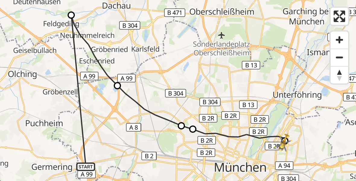 Flugroute Rettungshubschrauber München - München Bogenhausen Hospital, 31 August 2026, 12:03
