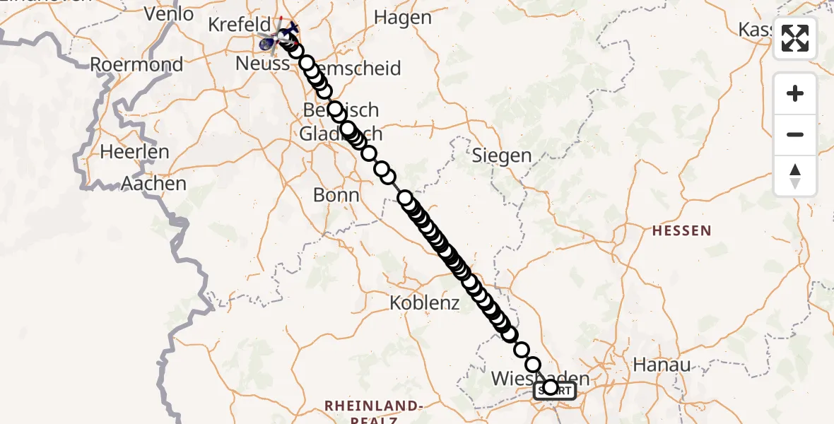Flugroute Polizeihubschrauber Wiesbaden Militärflugplatz - Düsseldorf Flughafen, 31 August 2026, 12:09