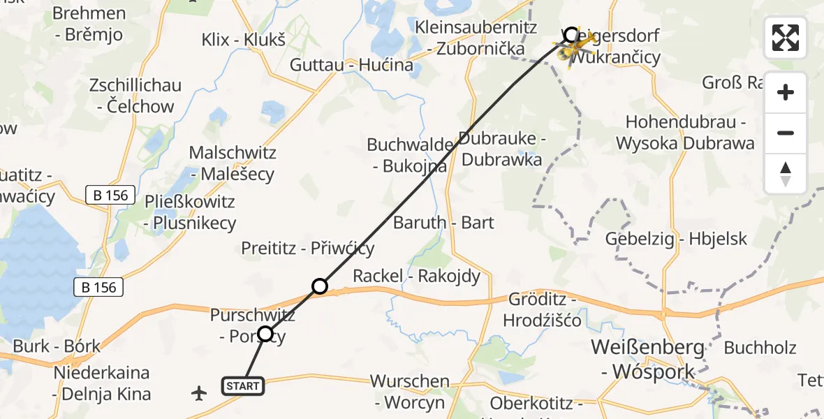 Flugroute Rettungshubschrauber Bautzen Flugplatz - Hohendubrau, 31 August 2026, 12:18